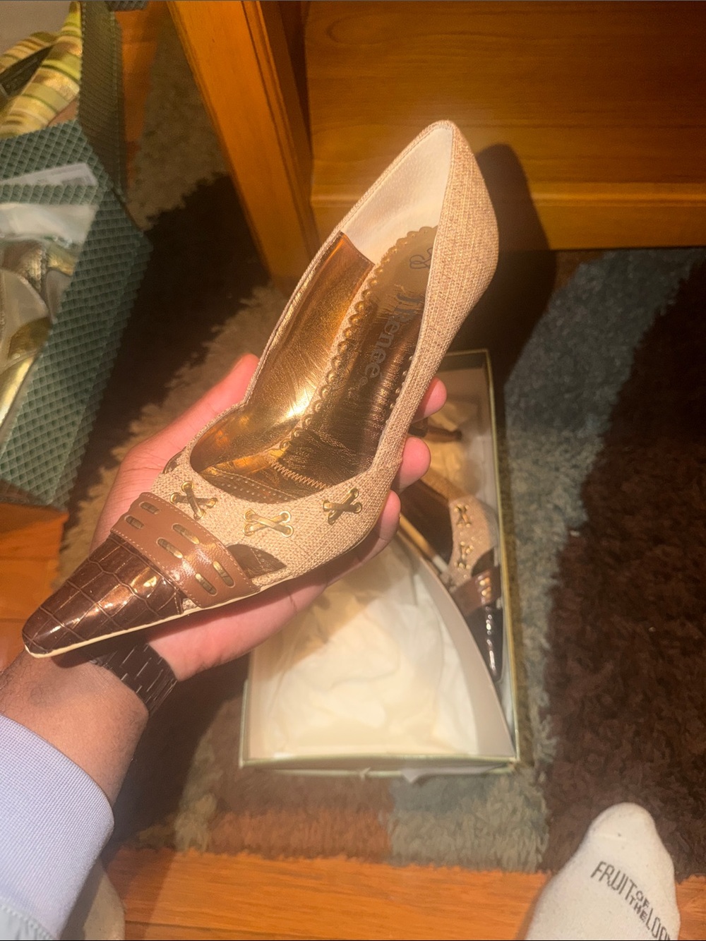 J.Renee Two-Tone Tan and Brown Pointed Toe Pump